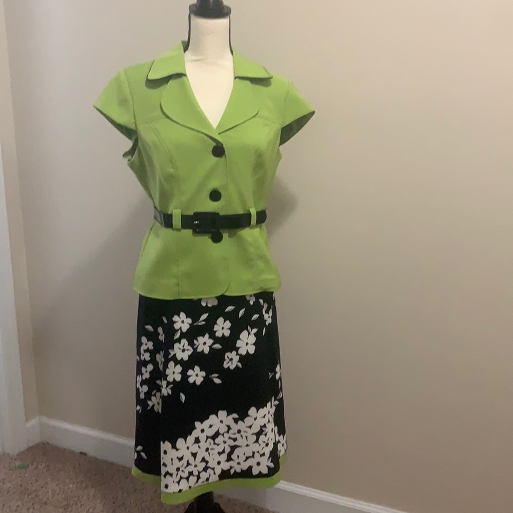 Vintage Skirt short sleeve jacket set lime black